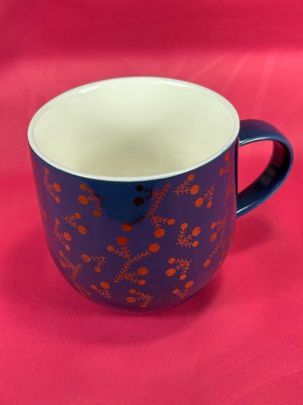 lovely David's Tea coffee mug , gold Christmas floral on blue